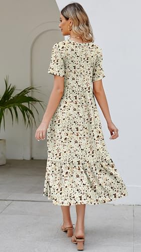 Jeqeocafy Summer Dresses for Women Flowy Maxi Sundress Short Sleeve Tiered Beach Dress with Pockets 2026 Vacation Travel - Image 4