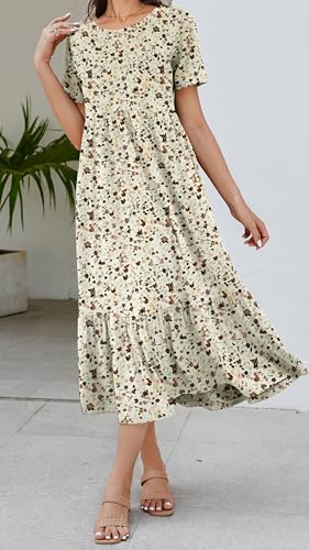 Jeqeocafy Summer Dresses for Women Flowy Maxi Sundress Short Sleeve Tiered Beach Dress with Pockets 2026 Vacation Travel - Image 5