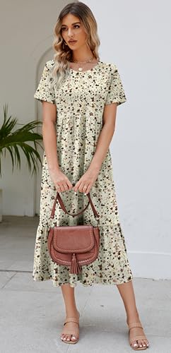 Jeqeocafy Summer Dresses for Women Flowy Maxi Sundress Short Sleeve Tiered Beach Dress with Pockets 2026 Vacation Travel - Image 3