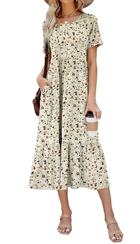 Jeqeocafy Summer Dresses for Women Flowy Maxi Sundress Short Sleeve Tiered Beach Dress with Pockets 2026 Vacation Travel - Image 1