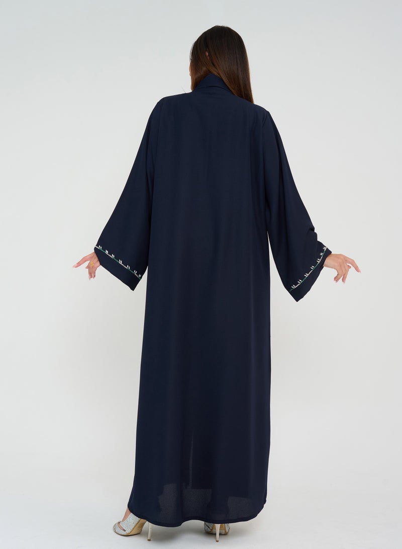 Rosette Abaya Open abaya with hand Embroidery Jacket Style  - Image 3