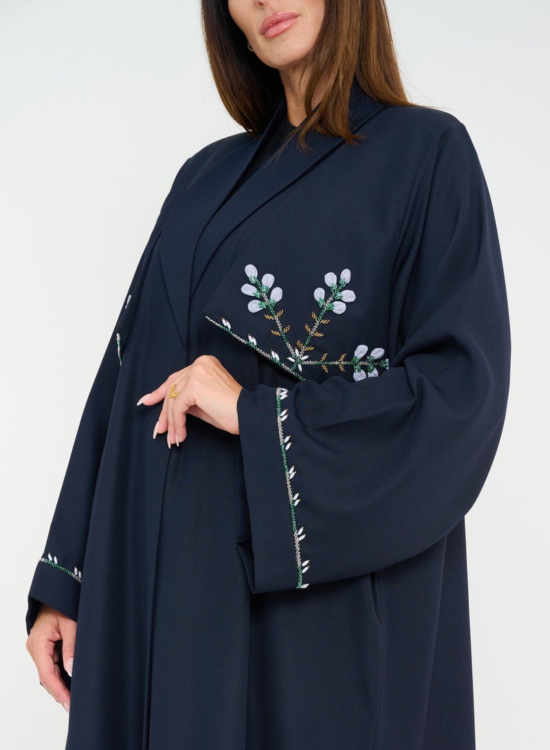 Rosette Abaya Open abaya with hand Embroidery Jacket Style  - Image 2