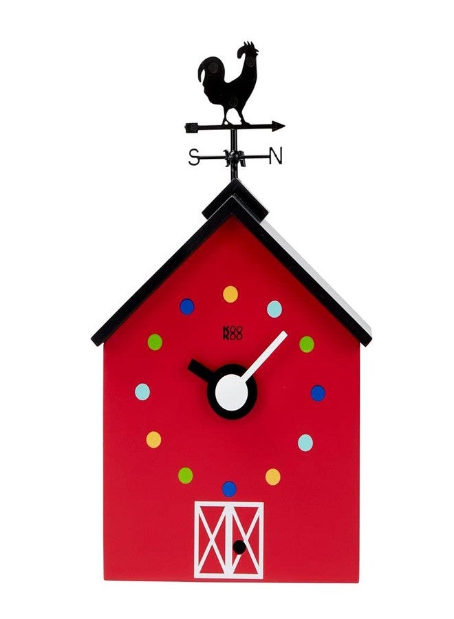 KOOKOO Red Barn Small, Farmhouse Clock with 12 Animal Sounds, a Rooster and a Rotating weathervane - Image 1