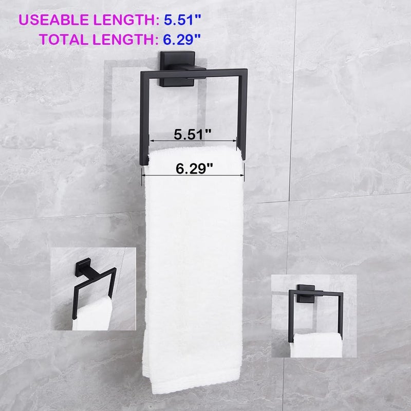 kimzcn Matte Black Hand Towel Holder for Bathroom SUS 304 Stainless Steel Towel Ring Simple Square Towel Hanger Heavy Duty Hand Towel Racks Wall Mount - Image 2