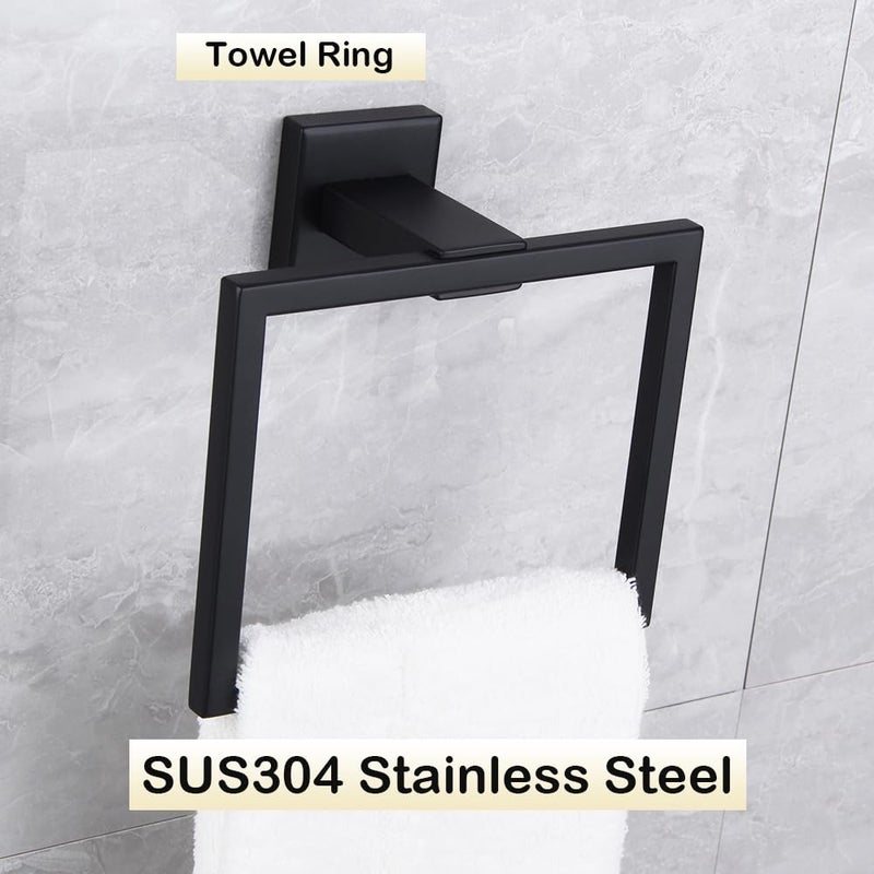 kimzcn Matte Black Hand Towel Holder for Bathroom SUS 304 Stainless Steel Towel Ring Simple Square Towel Hanger Heavy Duty Hand Towel Racks Wall Mount - Image 4