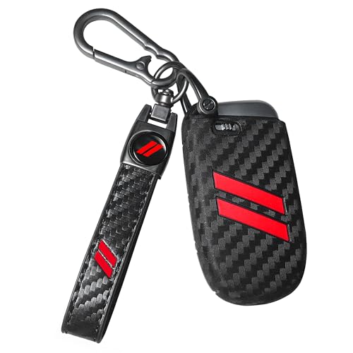 YOSRTER Key Fob Cover with Keychain for Dodge Charger Durango Challenger Journey Dart Remote Control Key Fob Protect Shell Key Holder for Dodge Accessories Carbon Fiber red Trim - Image 1