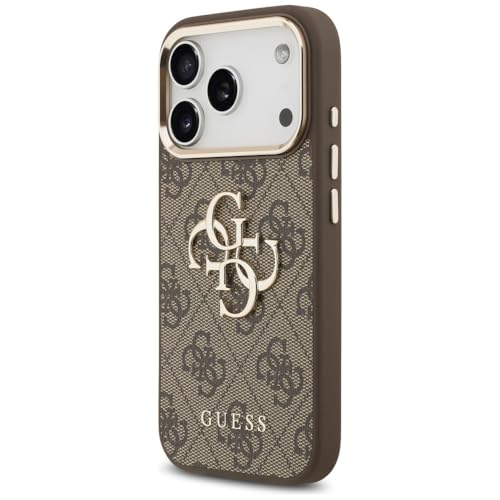 CG MOBILE Guess [Official Licensed] Protective Case Designed for iPhone 17 Pro | 4G Pu Leather Case with Big 4G & Classic Logo & Gold Metal Camera Frame - Brown - Image 2