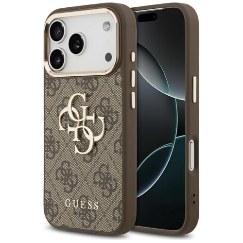 CG MOBILE Guess [Official Licensed] Protective Case Designed for iPhone 17 Pro | 4G Pu Leather Case with Big 4G & Classic Logo & Gold Metal Camera Frame - Brown - Image 1
