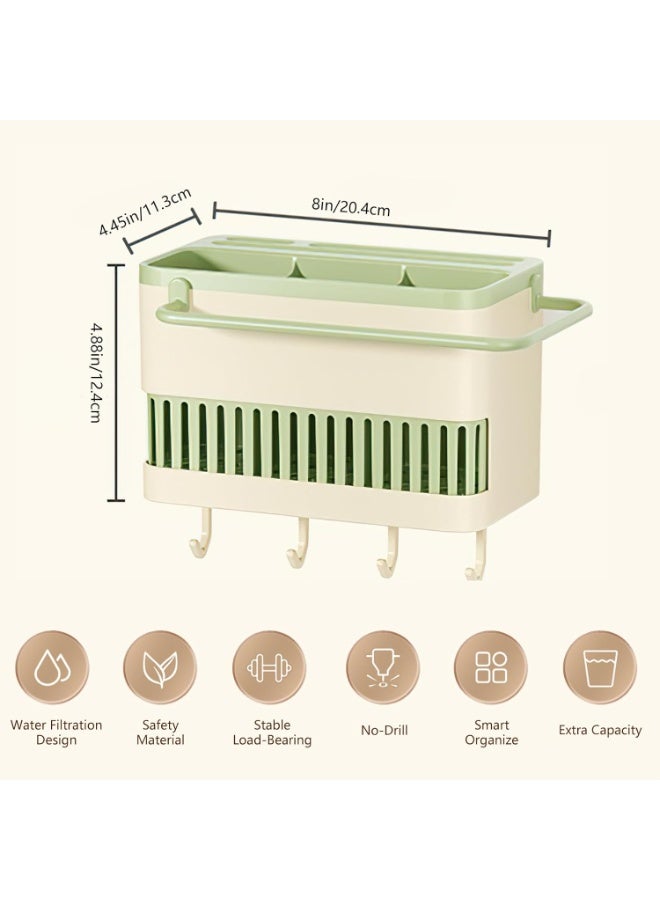 Arabest No-Drill Wall-Mounted Utensil Organizer – 3 Compartments for Knives, Spatulas & Cloths, Space-Saving Kitchen Storage Solution (Matcha Green) - Image 2