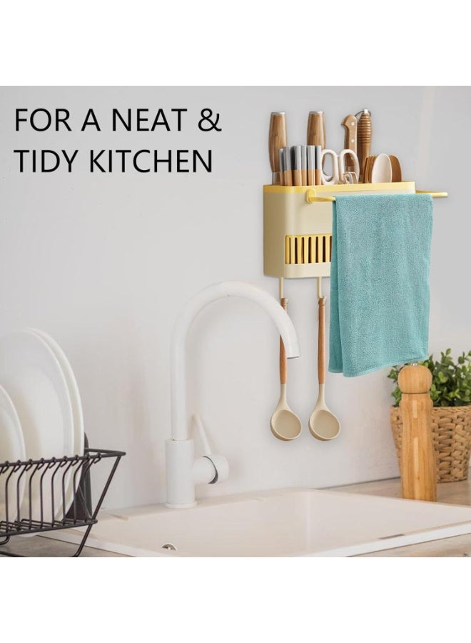 Arabest No-Drill Wall-Mounted Utensil Organizer – 3 Compartments for Knives, Spatulas & Cloths, Space-Saving Kitchen Storage Solution (Matcha Green) - Image 5