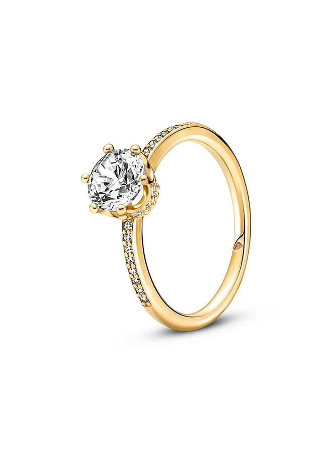 باندورا Clear Sparkling Crown Solitaire Ring