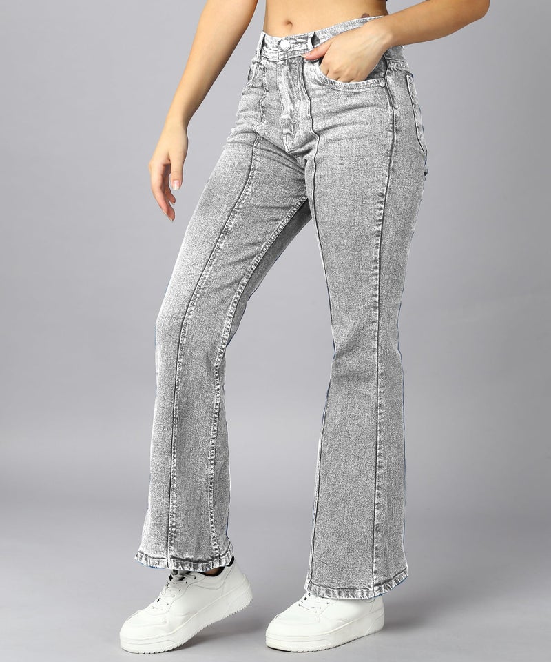 Nifty Women's Flared High Rise Boot Cut Jeans, Light Grey, 28 - Image 4