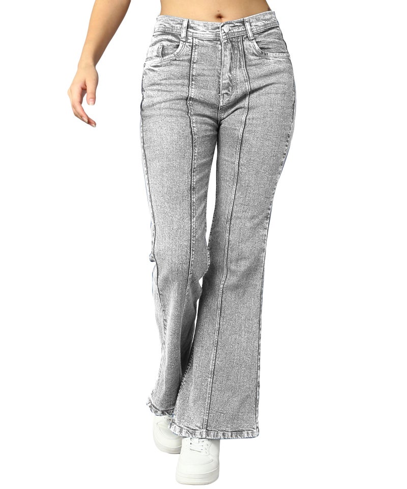 Nifty Women's Flared High Rise Boot Cut Jeans, Light Grey, 28 - Image 1