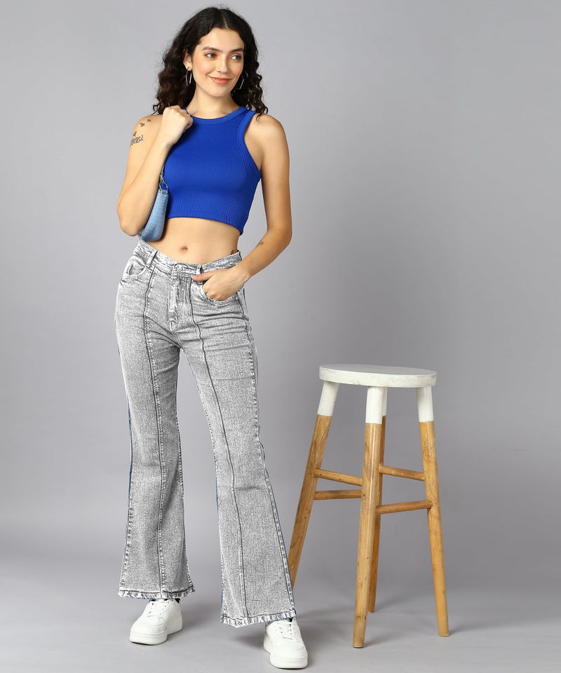 Nifty Women's Flared High Rise Boot Cut Jeans, Light Grey, 28 - Image 3