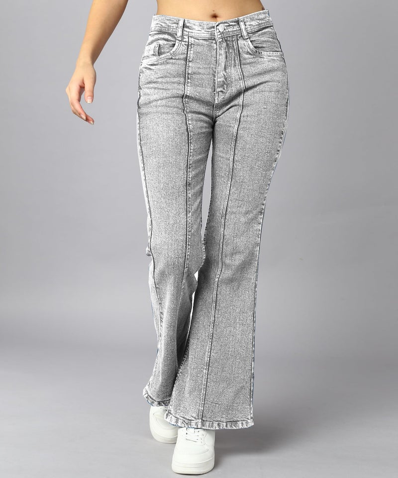 Nifty Women's Flared High Rise Boot Cut Jeans, Light Grey, 28 - Image 2