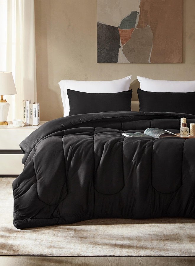 SLEEP ZONE Bedding Set for King Size, 3 Pieces Comforter Sets for Family, Bedroom, Guestroom, Super Soft and Skin Friendly for Adults and Children, Washable (Black, King) - Image 1