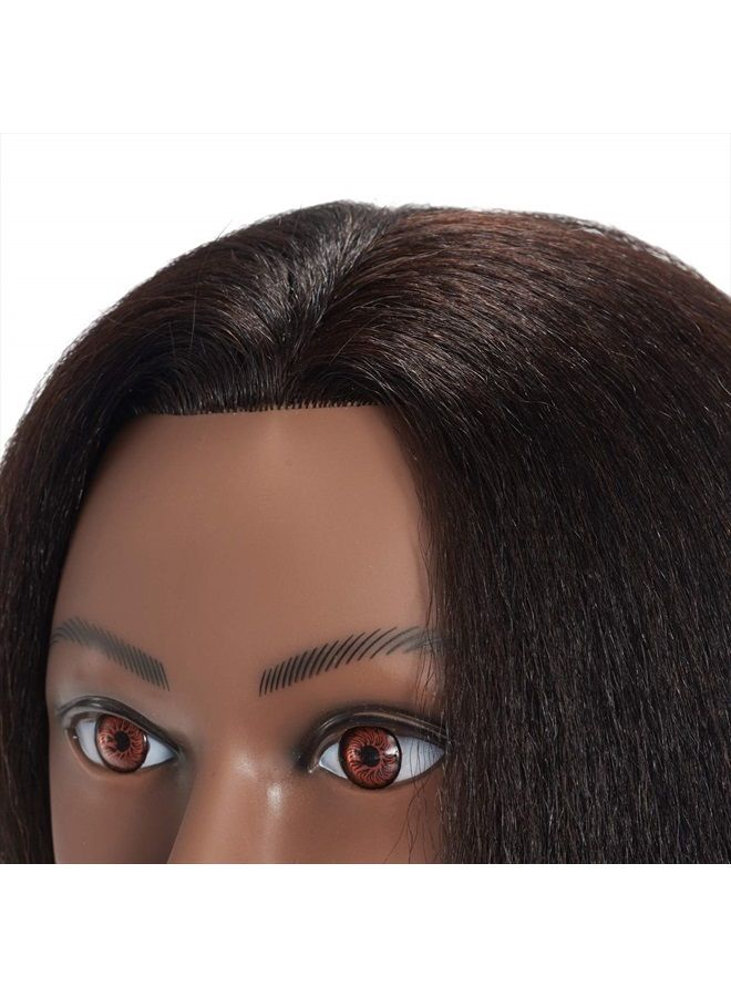 training head Traininghead 100% Real Hair Mannequin Head Training Head Cosmetology Doll Head Manikin Practice Head Hairdresser With Free Clamp Holder Female (Black Hair A) - Image 4