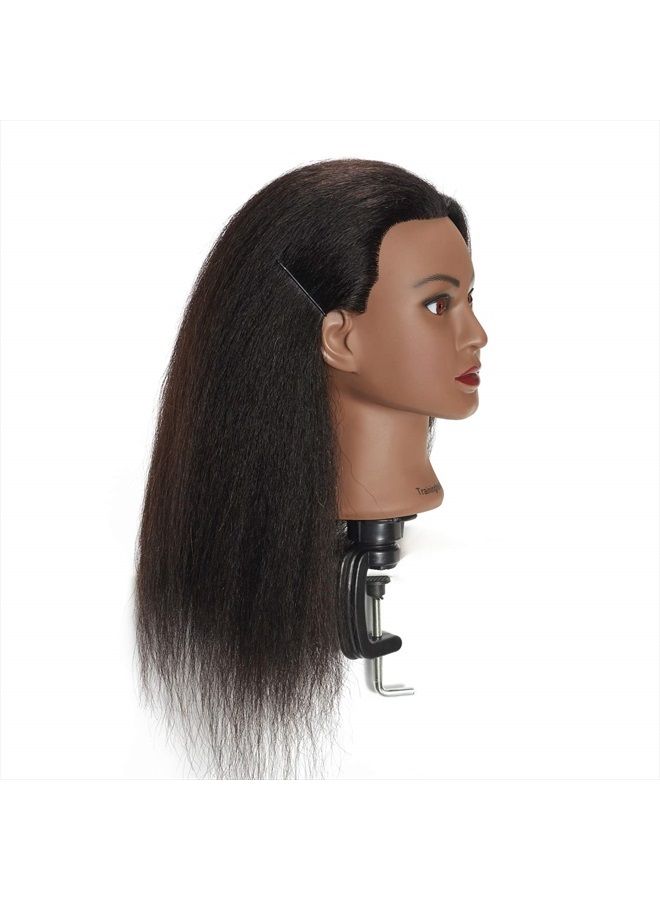 training head Traininghead 100% Real Hair Mannequin Head Training Head Cosmetology Doll Head Manikin Practice Head Hairdresser With Free Clamp Holder Female (Black Hair A) - Image 5