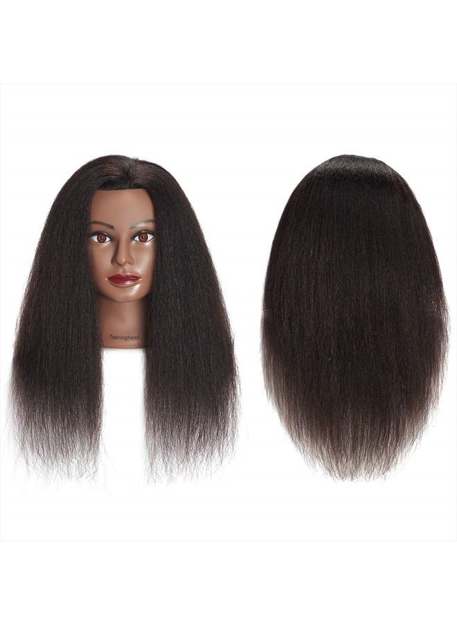 training head Traininghead 100% Real Hair Mannequin Head Training Head Cosmetology Doll Head Manikin Practice Head Hairdresser With Free Clamp Holder Female (Black Hair A) - Image 2