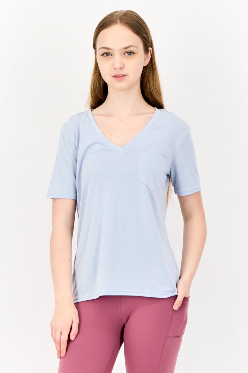 SKECHERS Women Sportswear Fit Short Sleeve Training Tops, Light Blue - Image 1