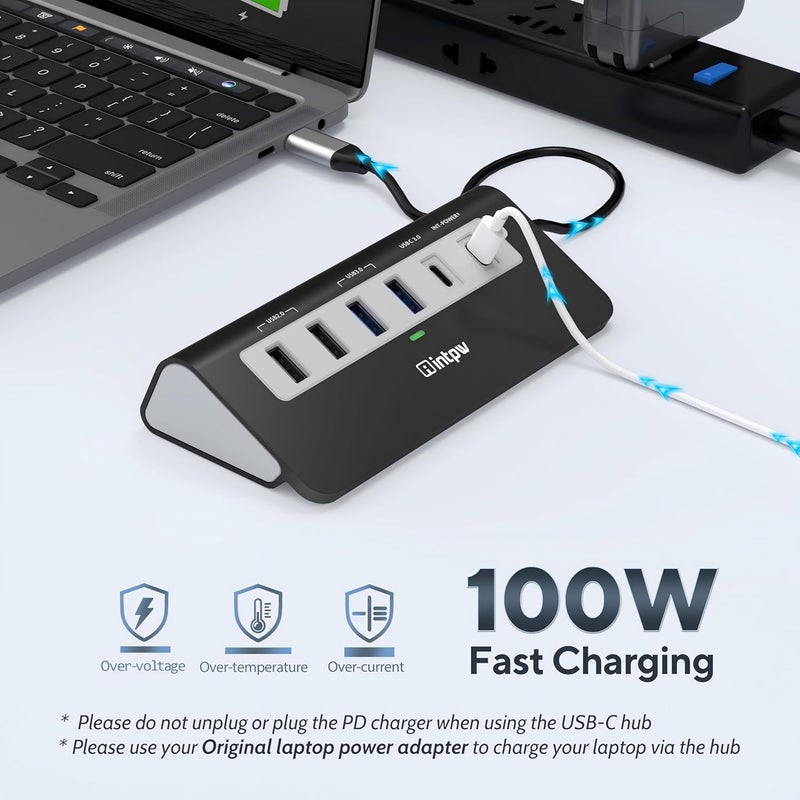 intpw موزع USB C من النوع 9 في 1 مزود بمنفذ HDMI يدعم دقة 4K، منفذ PD بتقدير 100 واط، 3 منافذ USB 3.0 بسرعة 5 جيجابايت في الثانية، 2 منافذ USB 2.0، ومقام إدراج SD/TF. يتوافق مع أجهزة MacBook Air/Pro - Image 5