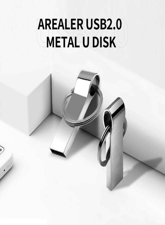 Arealer 32GB USB2.0 Metal U Disk USB Flash Driver Portable Shockproof Anti-fall U Disk with Key Ring Plug and Play Silver - Image 5