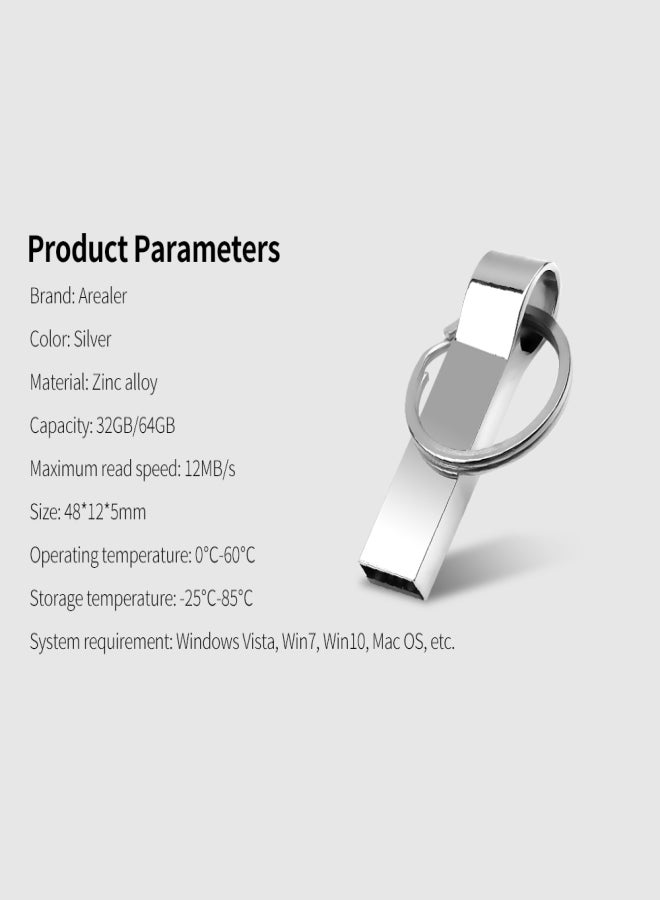 Arealer 32GB USB2.0 Metal U Disk USB Flash Driver Portable Shockproof Anti-fall U Disk with Key Ring Plug and Play Silver - Image 4