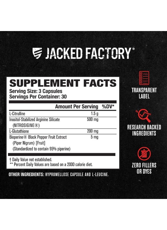 Jacked Factory - N.O. XT Nitric Oxide Supplement with Nitrosigine L Arginine & L Citrulline for Muscle Growth, Pumps, Vascularity, & Energy - Extra Strength Pre Workout N.O. Booster & Muscle Builder - 90 Veggie Pills - Image 1