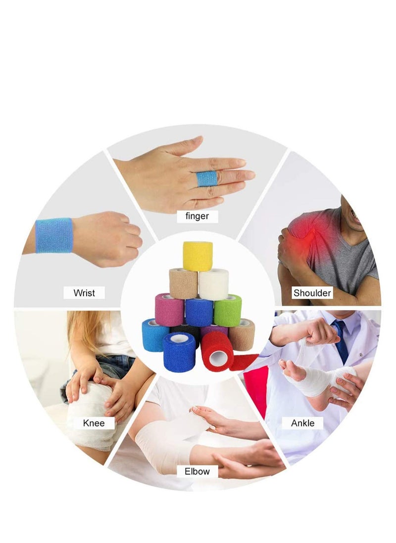SYOSI Cohesive Bandages 12 Rolls 10 Colour Self Adherent Non Woven Bandage Wrap Pet Vet Elastic Sports Water Repellent Breathable for Wrist Ankle Strains Sprains Swelling  - Image 2