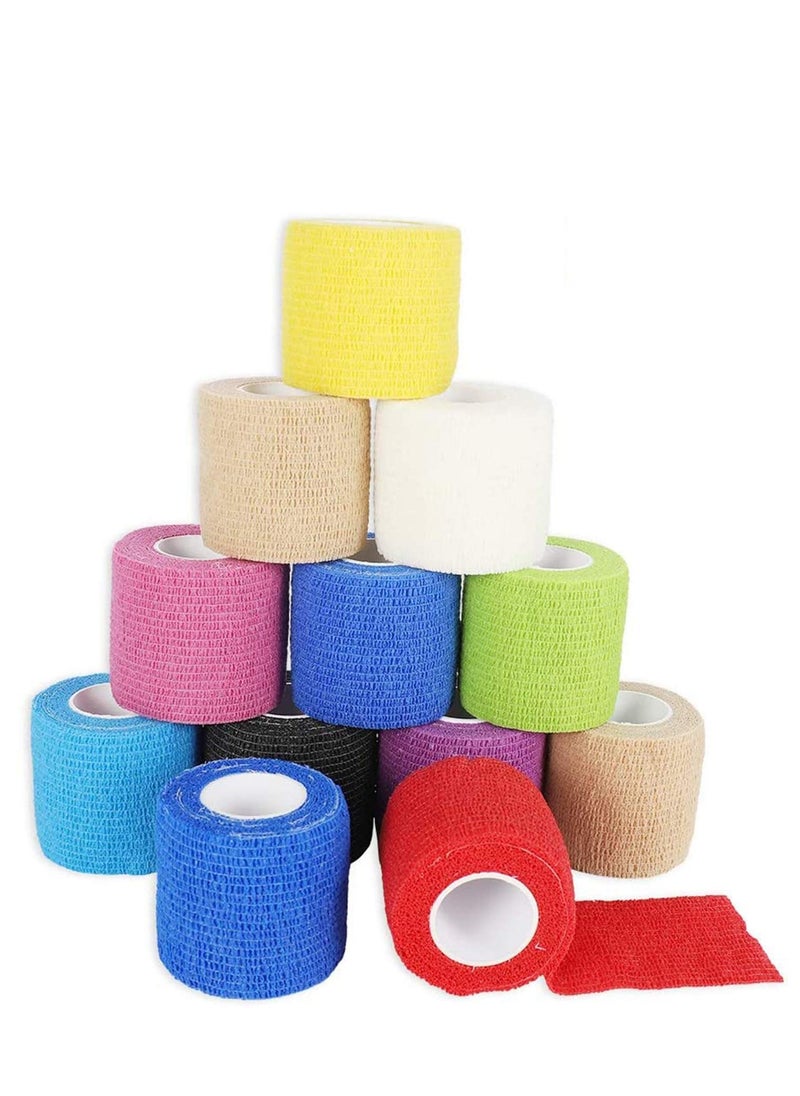SYOSI Cohesive Bandages 12 Rolls 10 Colour Self Adherent Non Woven Bandage Wrap Pet Vet Elastic Sports Water Repellent Breathable for Wrist Ankle Strains Sprains Swelling  - Image 1