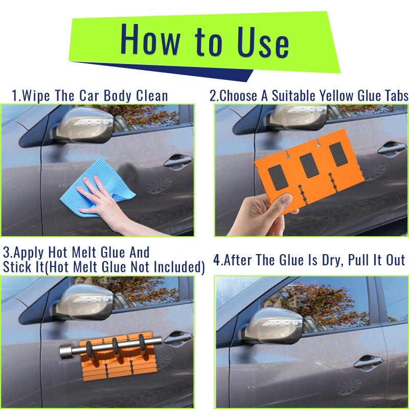 HiYi Car Dent Repair Tools Heavy Duty Paintless Repair Removal Tools Strong Dent Puller Handle Lifter Yellow Glue Tabs Powerful Body Repair Dent Remover Tool Kit for Car Dent Repair (Yellow) - Image 3