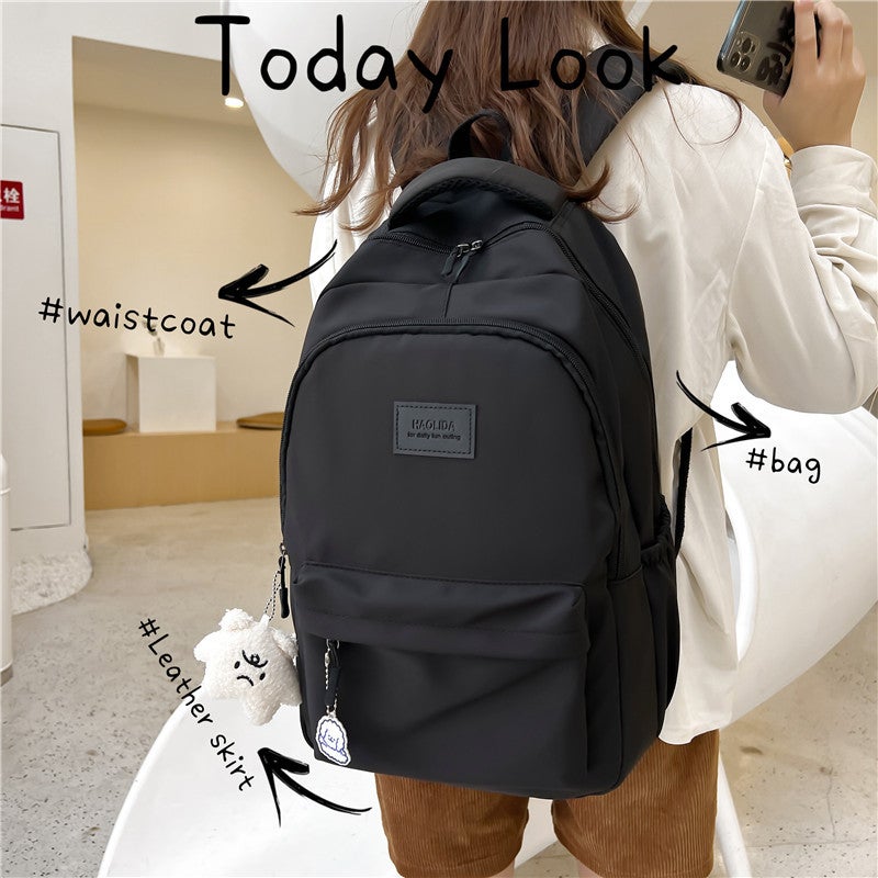 Schoolbag Women'S New Nylon Solid Color Backpack For Middle School Students Large Capacity Simple All-Match Water-Repellent Backpack For College Students - Image 4