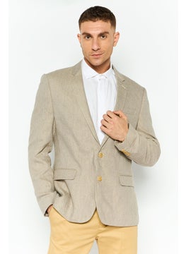 Asos Design Men Regular Fit Textured Semi-Formal Blazer, Beige  - Image 1