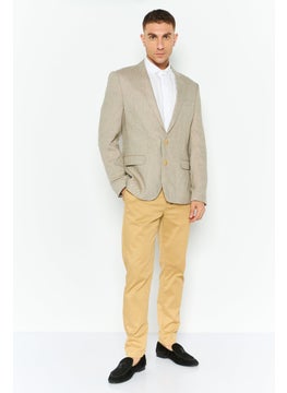 Asos Design Men Regular Fit Textured Semi-Formal Blazer, Beige  - Image 3