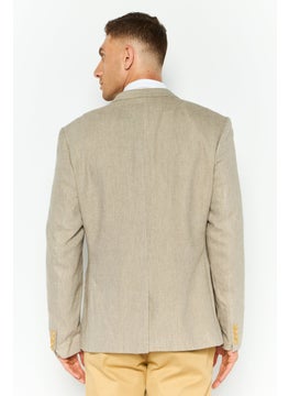 Asos Design Men Regular Fit Textured Semi-Formal Blazer, Beige  - Image 4