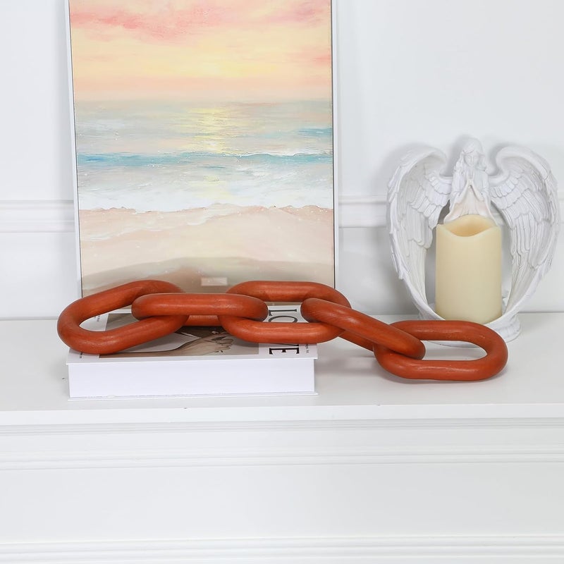 HMASYO Brown Wood Chain Link Decor, 5-Link Wooden Decorative Chain Home Decor Accents, Coffee Table Decor, Shelf Decor Aesthetic, Modern Bookshelf Table Decorative Objects for Living Room - Image 4