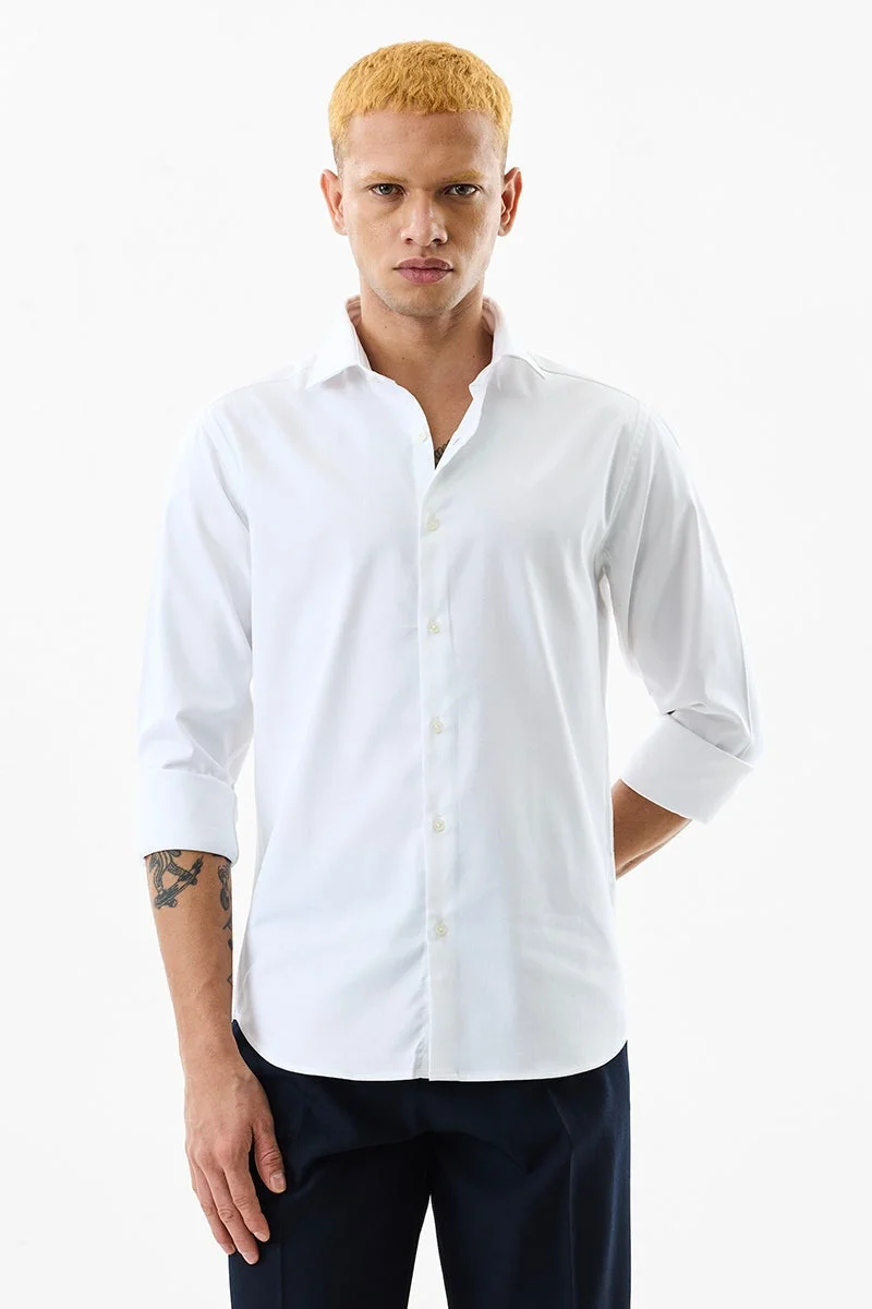 سنيتش White Solid Long Sleeve Slim Fit Formal Shirt