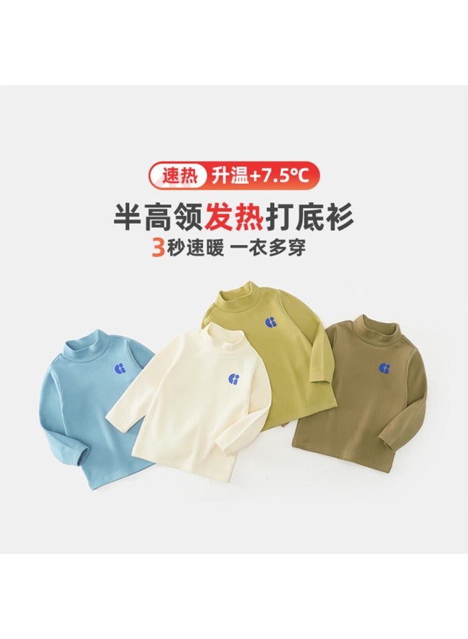 Baby Base Layer Shirt Boys Half-turtle Neck T-shirt Striped Warm Top Children's Innerwear Winter Girls - Image 4