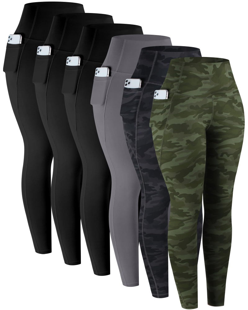 LZYVOO Leggings with Pockets for Women, 6 Packs Soft High Waisted Tummy Control Workout Yoga Pants(Camo-L) - Image 1