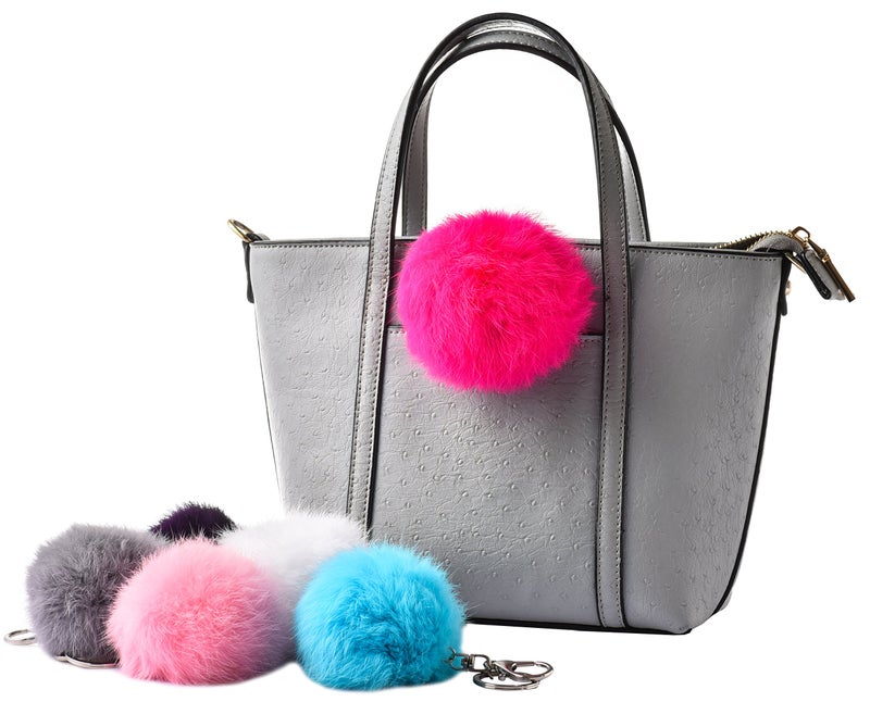 Cityelf Cute Faux Rabbit Fur Ball Pom Pom Keychain Car Key Ring Handbag Tote Bag Pendant Purse Charm (Rose) - Image 2