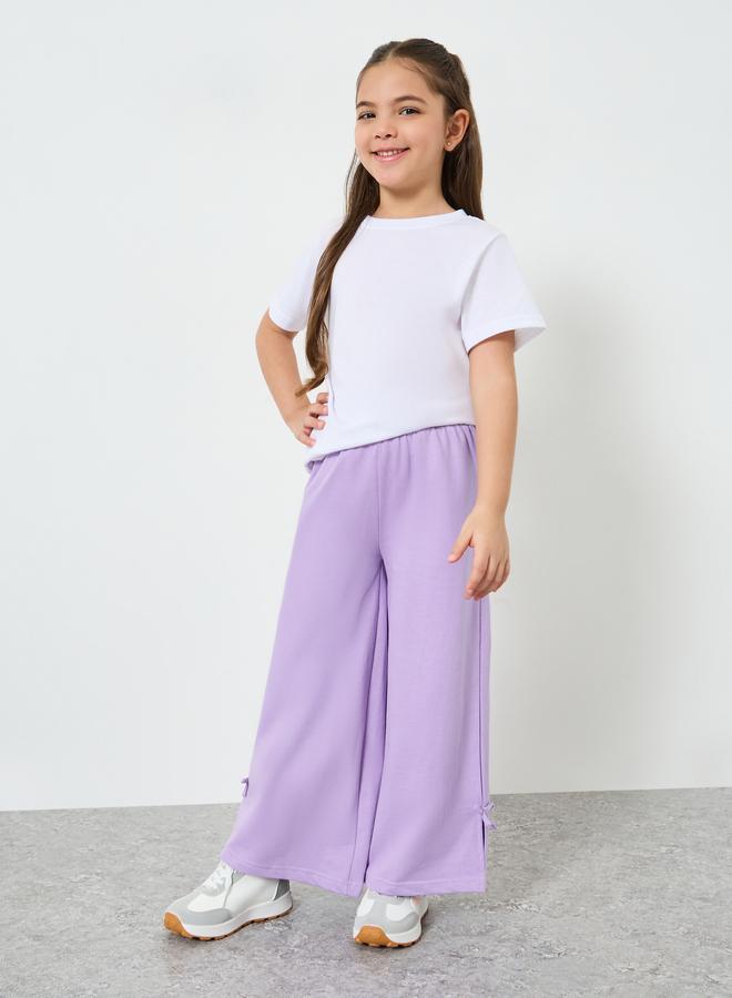 Styli Girls Lilac Wide Leg Joggers with Bow Detail - Image 2