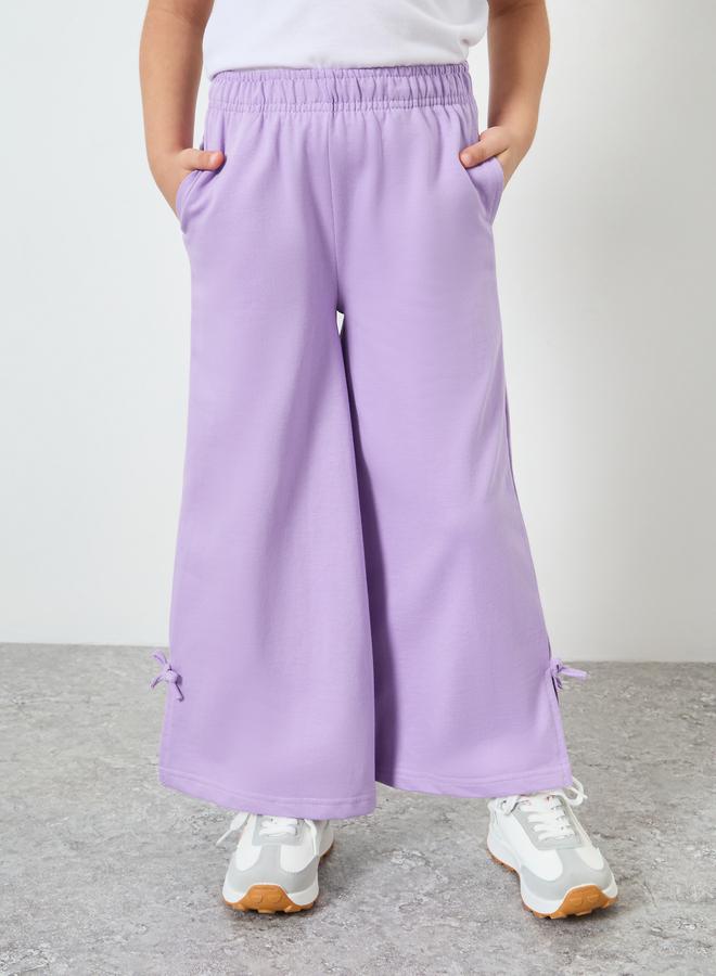 Styli Girls Lilac Wide Leg Joggers with Bow Detail - Image 1