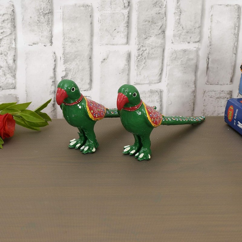 Great Art Mache Handmade Parrot Tableware Antique Showpiece Figurine Set of 2 for Living Room Home Dcor and Gift Purpose Sky Blue - Image 2