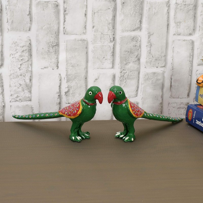 Great Art Mache Handmade Parrot Tableware Antique Showpiece Figurine Set of 2 for Living Room Home Dcor and Gift Purpose Sky Blue - Image 1