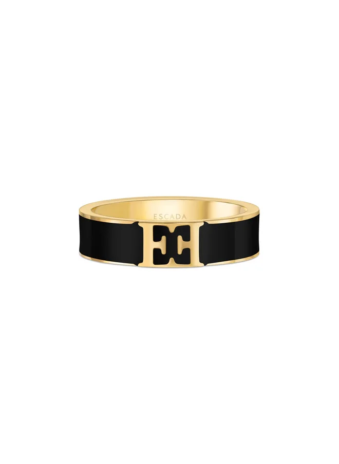 إسكادا Scarlett Gold Plated Ring with Escada Logo Cutout & Black Enamel Accent