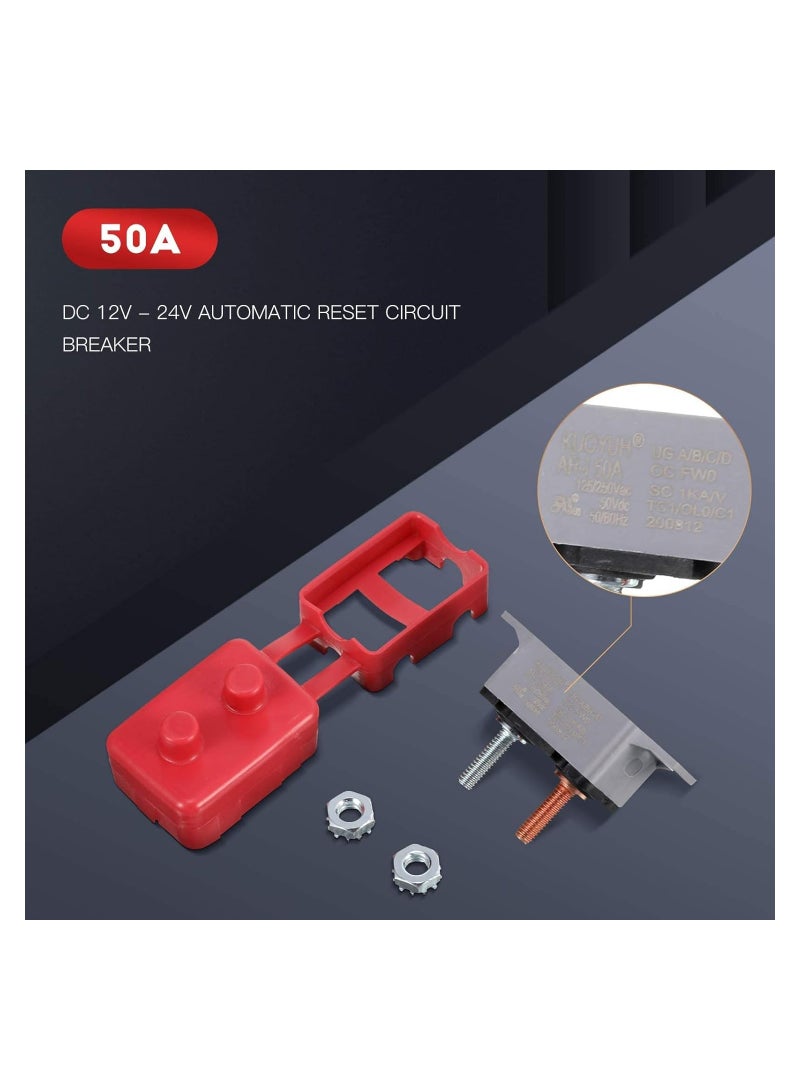العاصمة 12v-24v التلقائي إعادة تعيين قواطع دوائر مع غطاء الرأس المزدوج الترباس قواطع دوائر ، البحرية ، شاحن البطارية ، شاحنة ، حافلة ، سيارة كهربائية ، محرك السيارة 4 قطع ( 50 أمبير ) - Image 3
