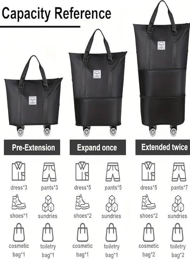 Vyoree Foldable Travel Bag with Wheels Expandable Rolling Duffle Bag, Trolley Luggage, Large Carry-On Duffeel for Vacation, Hiking, Camping, Diwali Trips (Multicolor) (Black Duffle Bag) - Image 2