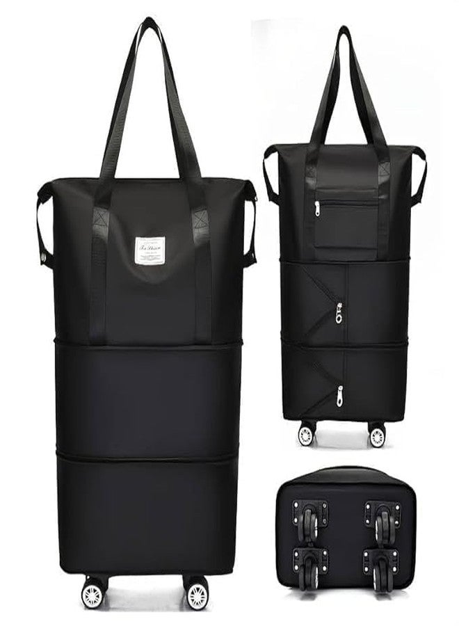 Vyoree Foldable Travel Bag with Wheels Expandable Rolling Duffle Bag, Trolley Luggage, Large Carry-On Duffeel for Vacation, Hiking, Camping, Diwali Trips (Multicolor) (Black Duffle Bag) - Image 1