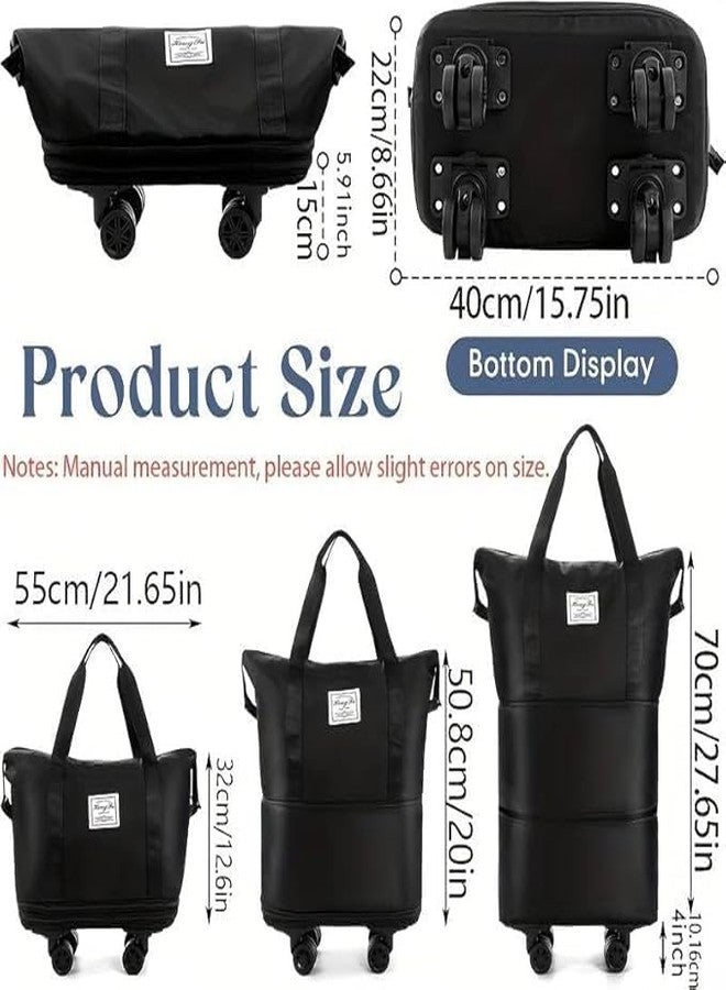 Vyoree Foldable Travel Bag with Wheels Expandable Rolling Duffle Bag, Trolley Luggage, Large Carry-On Duffeel for Vacation, Hiking, Camping, Diwali Trips (Multicolor) (Black Duffle Bag) - Image 3