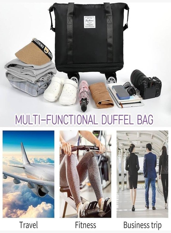 Vyoree Foldable Travel Bag with Wheels Expandable Rolling Duffle Bag, Trolley Luggage, Large Carry-On Duffeel for Vacation, Hiking, Camping, Diwali Trips (Multicolor) (Black Duffle Bag) - Image 4